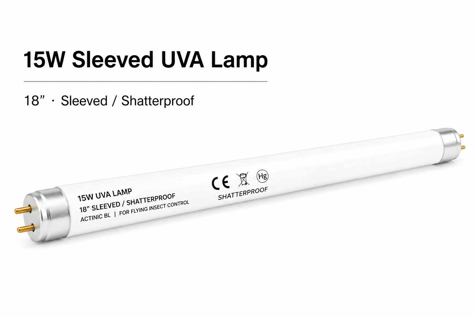 15W sleeved shatterproof UVA replacement lamp, 18 inch, HACCP compliant