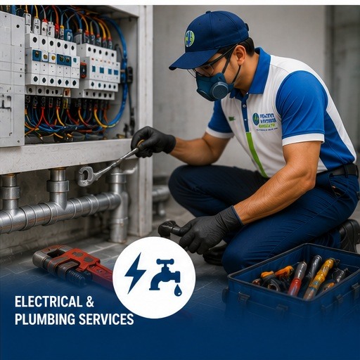 Electrician working on a circuit breaker panel