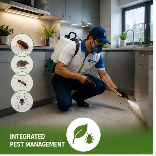 Pest control technician fumigating a commercial warehouse